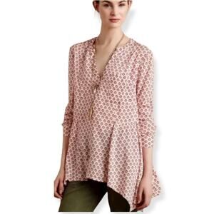 Anthropologie Maeve Red & Cream Long Sleeve Laiken Henley Blouse Size S